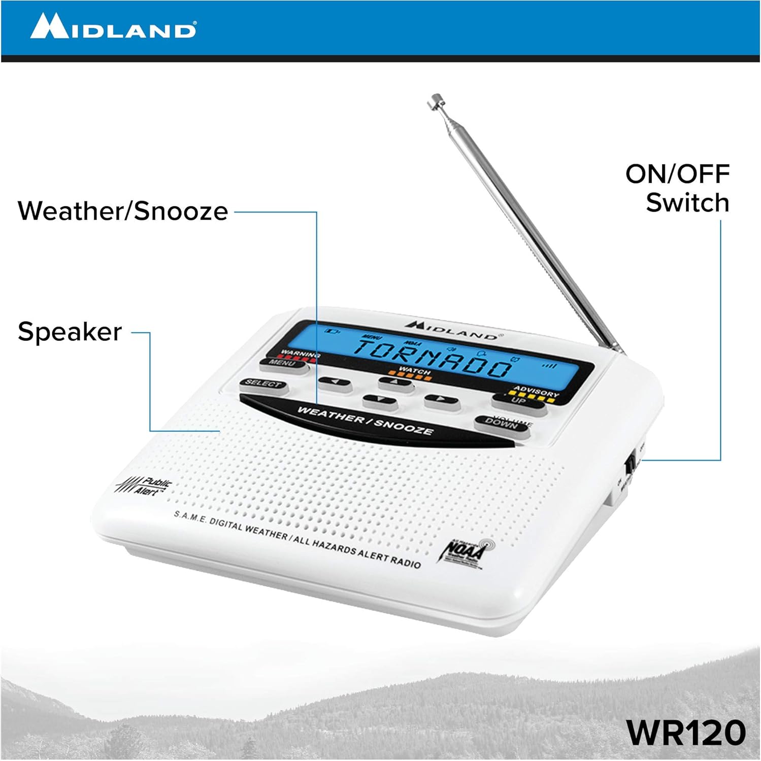 Midland - WR120B/WR120EZ - NOAA Emergency Weather Alert Radio - S.A.M.E. Localized Programming, Trilingual Display, 60+ Emergency Alerts, & Alarm Clock (WR120B - Box Packaging): Home Audio & Theater