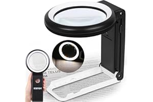 Magnifying Glass with Light and Stand, Folding Handheld Magnifying Glass 18 LED Illuminated Lighted Magnifier for Macular Deg