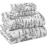 Briarwood Home® Printed Flannel Sheet Set, 100% Natural Cotton, Soft, Warm & Deep Pocket, Advanced Nano-Tech Making it Resistance to Pilling; Brushed 6 Times for Softness (Grey Sylvania, King)