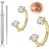 Longita 6mm 7mm 18g Horseshoe Nose Ring for Women Double Gem Horse Shoe Nose Ring Hoop Surgical Steel Gold Cartilage Helix Tragus Earring Hoops Labret Lip Piercing Jewelry Small Septum Rings 18g