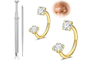 Longita 6mm 7mm 18g Horseshoe Nose Ring for Women Double Gem Horse Shoe Nose Ring Hoop Surgical Steel Gold Cartilage Helix Tragus Earring Hoops Labret Lip Piercing Jewelry Small Septum Rings 18g