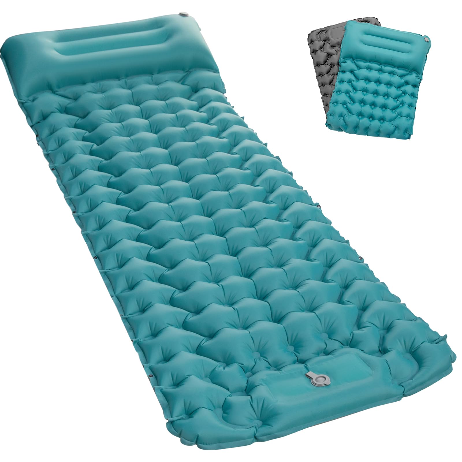 Photo 1 of Seektain Inflating Sleeping Pad Mattress for Camping: Inflatable Camping Bed with Built-in Foot Pump for Tent - 4" Extra Thick Mat Air Cot for Floor - Blue