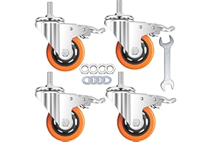 AOCHENLY Stem Casters Heavy Duty Swivel Threaded Stem Caster Wheels with American Size 1/2''-13x1'' Thread Dual Locking Wheel with Brakes Pack of 4 (2 inch, with Brake)