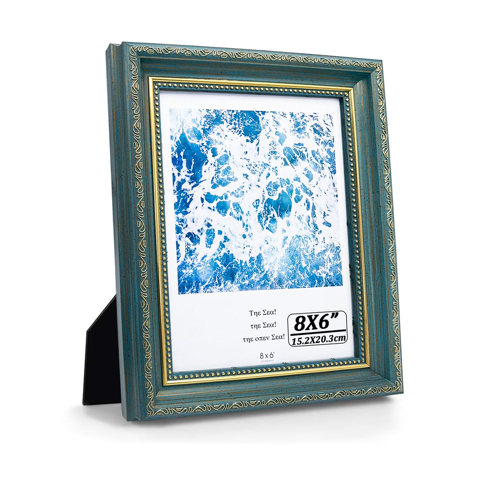 Andiker Photo Frame Suitable for 8x6 Photo, Premium Resin Material and Unbreakable Plexiglass Elegant Exquisite Decor Photo Frame with Mount for Tabletop or Wall-mounted (Green)