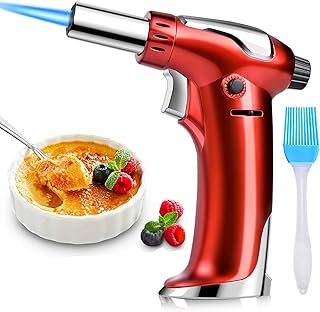 DYD Küchenbrenne Flambierbrenner, Nachfüllbar Butan Gasbrenner mit Sicherheitsschloss für die Küche Home Creme Brulee Gebäck Desserts Camping (Butan Inbegriffen Nicht) (Rot)