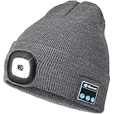 Wmcaps Bluetooth Beanie with a Light, Unisex USB Rechargeable 4 LED Fashlight Hat with Cordless Headphones, Unique Christmas Birthday Gifts for Men Him Husband Teen Grey
