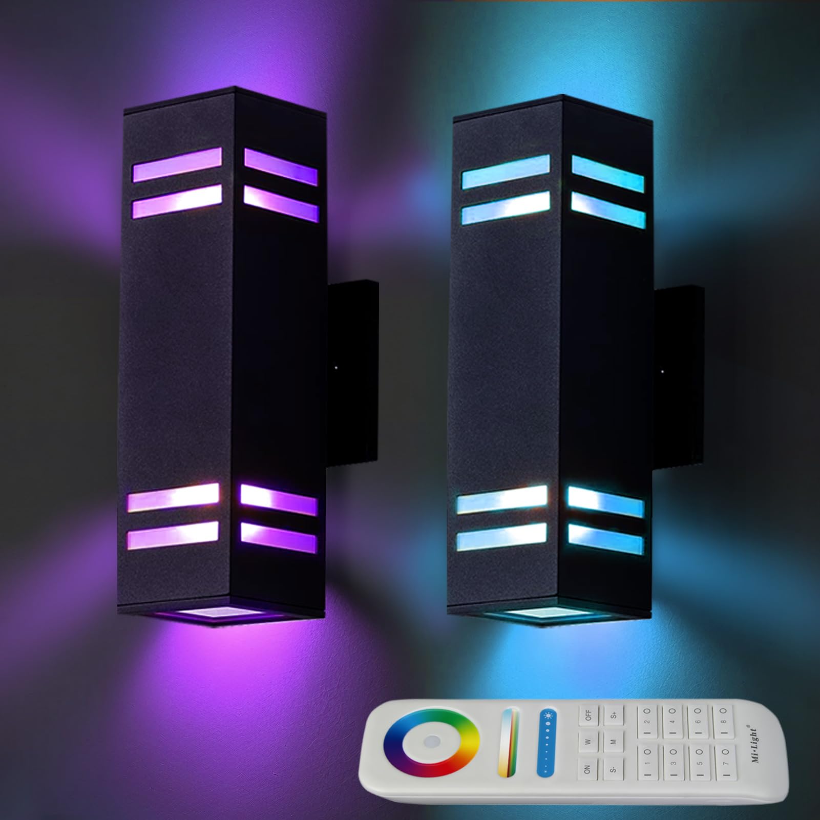 Photo 1 of MISSING LIGHT ------------------------------------rosykite Up Down Wall Sconce RGB Color Changing Lights 1200lm, Dusk to Dawn Outdoor Lighting Fixture 2 Pack, Milight Remote Control Smart Exterior Lights with Tunable White 2700k-6500k (ETL Listed)