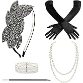 BABEYOND 1920s Flapper Accessories Gatsby Costume Accessories Set 20s Flapper Headband Pearl Necklace Gloves Plastic Holder
