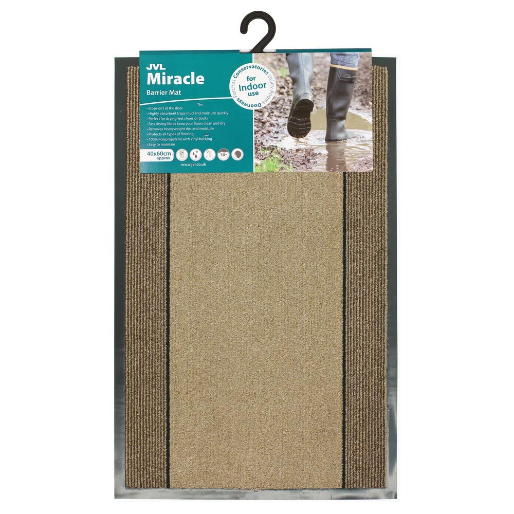 JVL Miracle Beige with Brown Stripes Barrier Mat, 40 x 60 cm