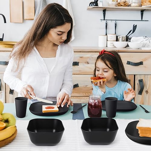 afcevnlb 24 Piece Wheat Straw Square Dinnerware Sets for