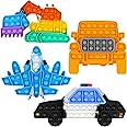 EVERMARKET 4 Pack Push Pop Bubble Sensory Fidget Toys,Rainbow Simple Fidget Toy Pack Bubble Popper Silicone Squeeze Toy Stress Relief Hand Toys Popping Game(Excavator,SUV,Aircraft, Police Car)
