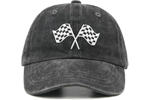 Wodeal Kids Racing Car Flag Hat for Toddler Boys Ages 2-6, Adjustable Embroidered Washed Race Car Baseball Cap for Girls