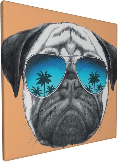 Amazon Co Jp かわいいパグ犬 アートパネル ポスター 絵画 インテリア 壁絵 装飾画 壁飾り 壁掛け 部屋飾り 30cm 30cm 木枠セット ホーム キッチン