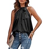 BTFBM Women Sleeveless Tie Mock Neck Spring Summer Tops Loose Casual Side Bow Satin Halter Tank Top Blouses Shirts Clothes