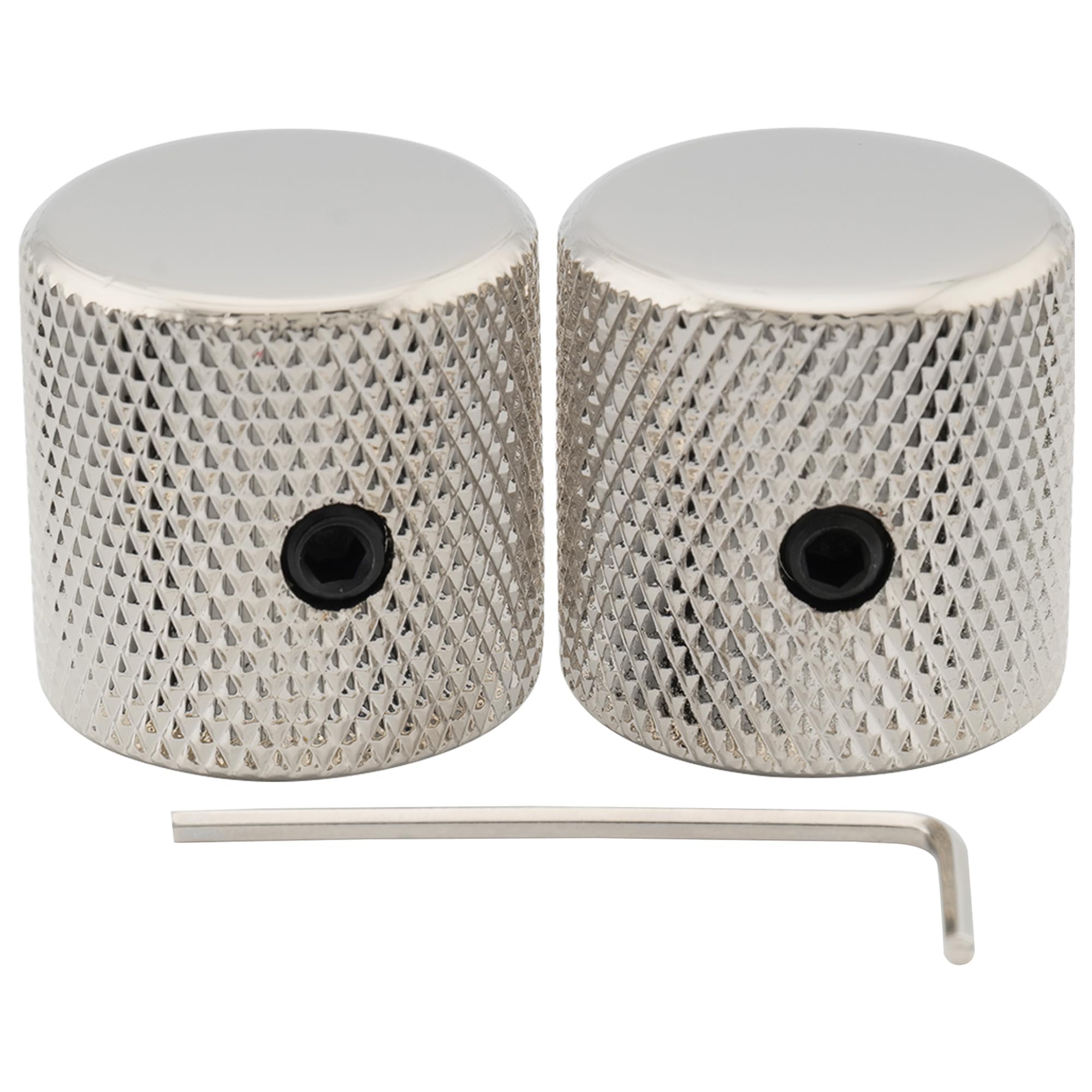 Musiclily Pro 1/4" Steel Fine Knurled Flat Top Knobs Universal Fitting Control Knobs with Set Screw for Electric Guitar or Bass, Nickel (Set of 2)
