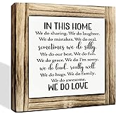 Love Decor Signs, Family Rules Sign, Decorative Wooden Box Signs, Farmhouse Desktop Decors, Home Decor for Living Room, Family Room Decors, In This Home Sign, 5.9×5.9 inches