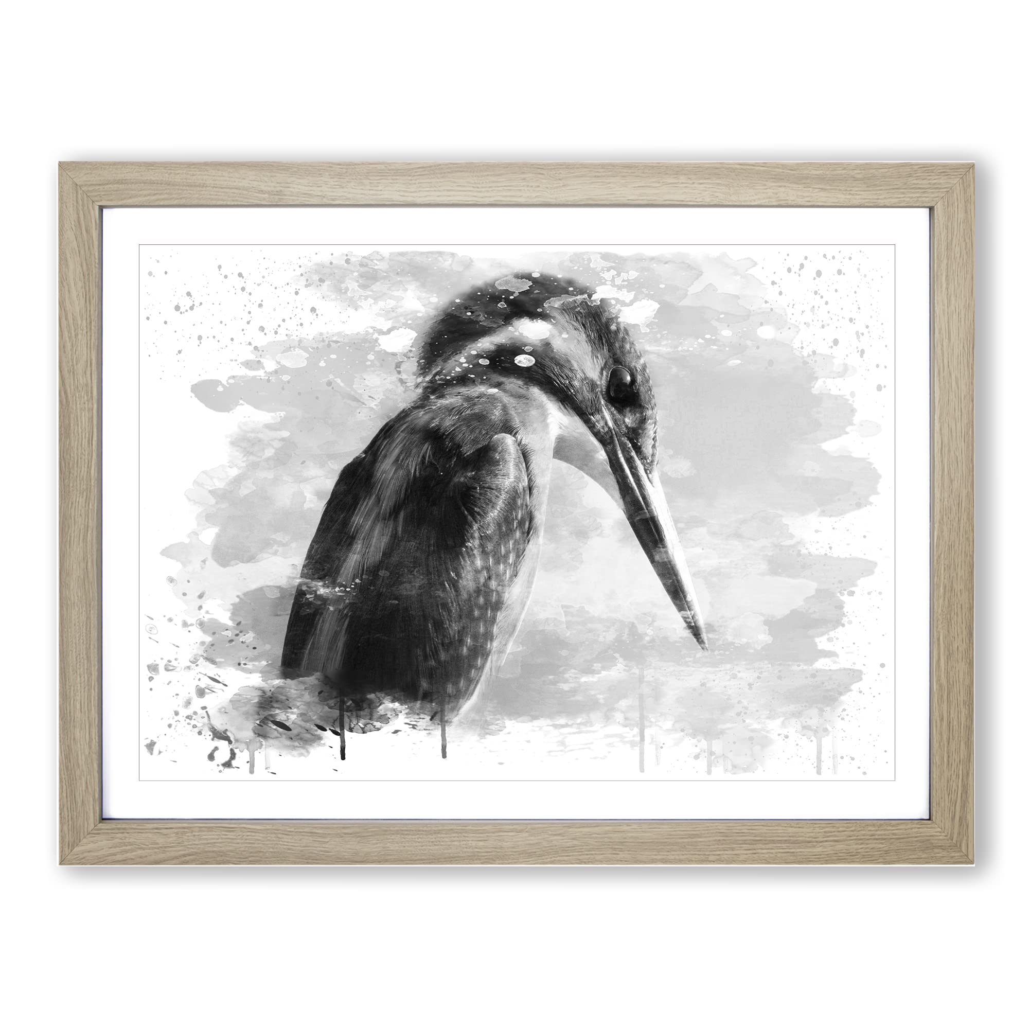 Kingfisher Bird 2 V4 Modern Framed Print | A4 Oak Framed Wall Art | Ready to Hang | Modern Nature Picture | Living Room Bedroom Lounge Office