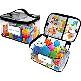 QTART 2 Pack Toy Storage Bags, Transparent PVC Toy Organizer, Clear Containers Case with Zipper & Manual Pocket, Visible Case for Lego, Blocks, Puzzles
