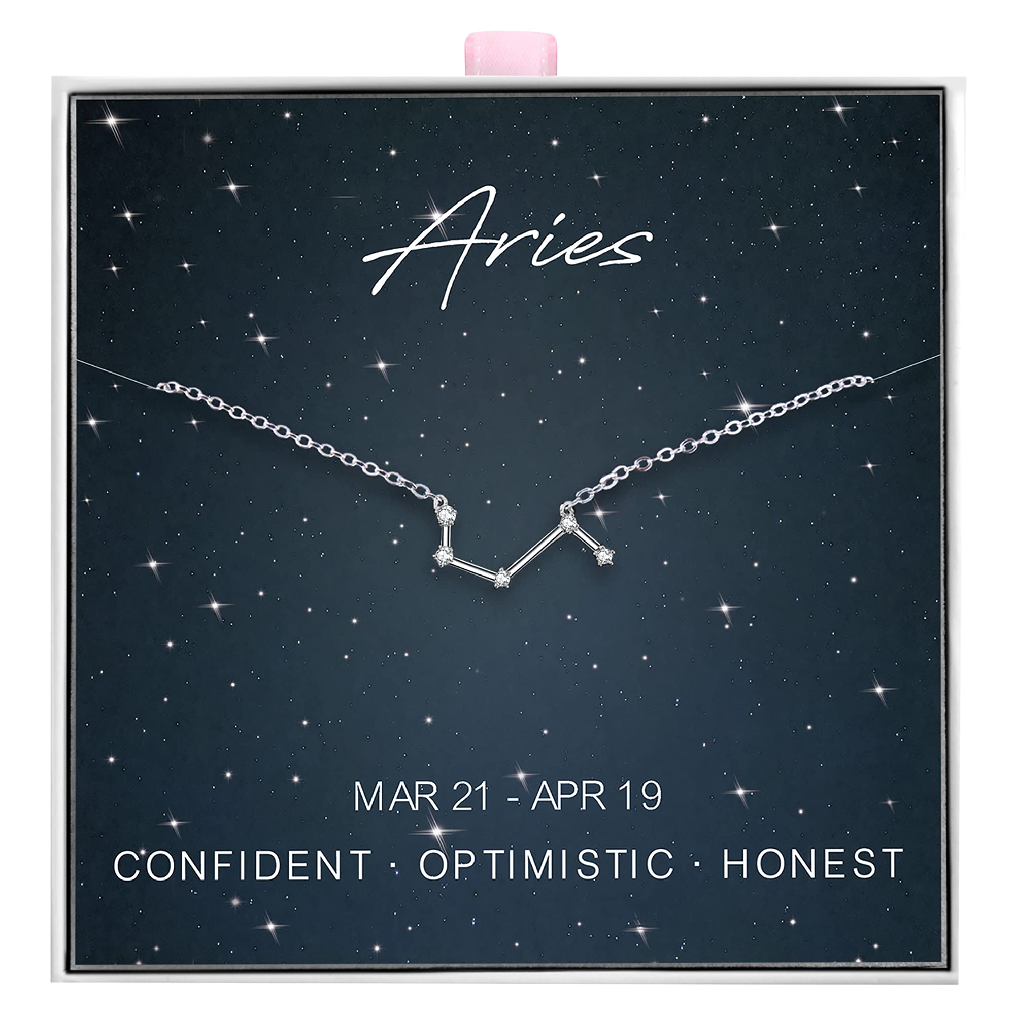 ALoveSoul 925 Sterling Silver Constellation Horoscope Zodiac Aries Necklace, Gift for Women Girls