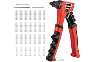 Toolwiz Rivet Gun One-Handed Rivet Gun Kit with 200pcs Rivets, 4pcs Tool-Free Interchangeable Heads and 4pcs Drill Bits - Hea