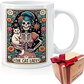 The Cat Lady Tarot Card Mug Gifts for Women/Skeleton Cat Lady Cup/Funny Cats Lover Skull Tarot Mug Gift for Bestie Mom Friend/Christmas Halloween Gifts for Cats Lover