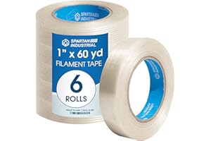 Spartan Industrial - 1" X 60 yd Fiberglass Filament Tape - 6 Tape Rolls for Heavy Boxes, Pallets, and More, Durable 6 Mil