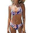 CUPSHE Bikini Set for Women Two Piece Swimsuits V Neck Low Rise Crisscross Back Self Tie Spaghetti Straps