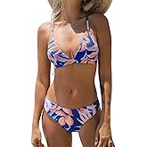 CUPSHE Bikini Set for Women Two Piece Swimsuits V Neck Low Rise Crisscross Back Self Tie Spaghetti Straps