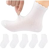 Looching 5 Pairs Toddler Baby Girls Mesh Thin Socks Summer Ruffle White Cotton Soft Low Cut Ankle Dress Socks for 2-8T Kids