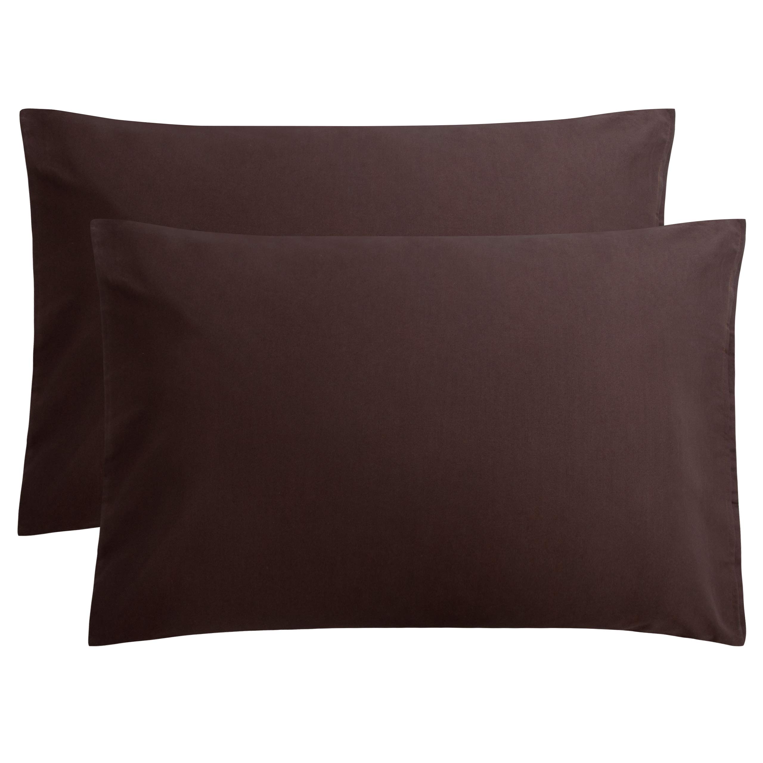 FLXXIE 2 Pack 100% Brushed 1800 Microfiber Plain Queen Pillowcases, Wrinkle and Stain Resistant, Soft and Cozy Envelope Closure Bed Pillow Cases, Dark Brown, 50x75 cm