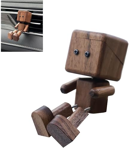 Figurine d'homme en bois secouant – Charmante figurine d'homme en bois avec expressions magnétiques – Fait à la main pour tableau de bord de voiture – Décoration amusante de bureau