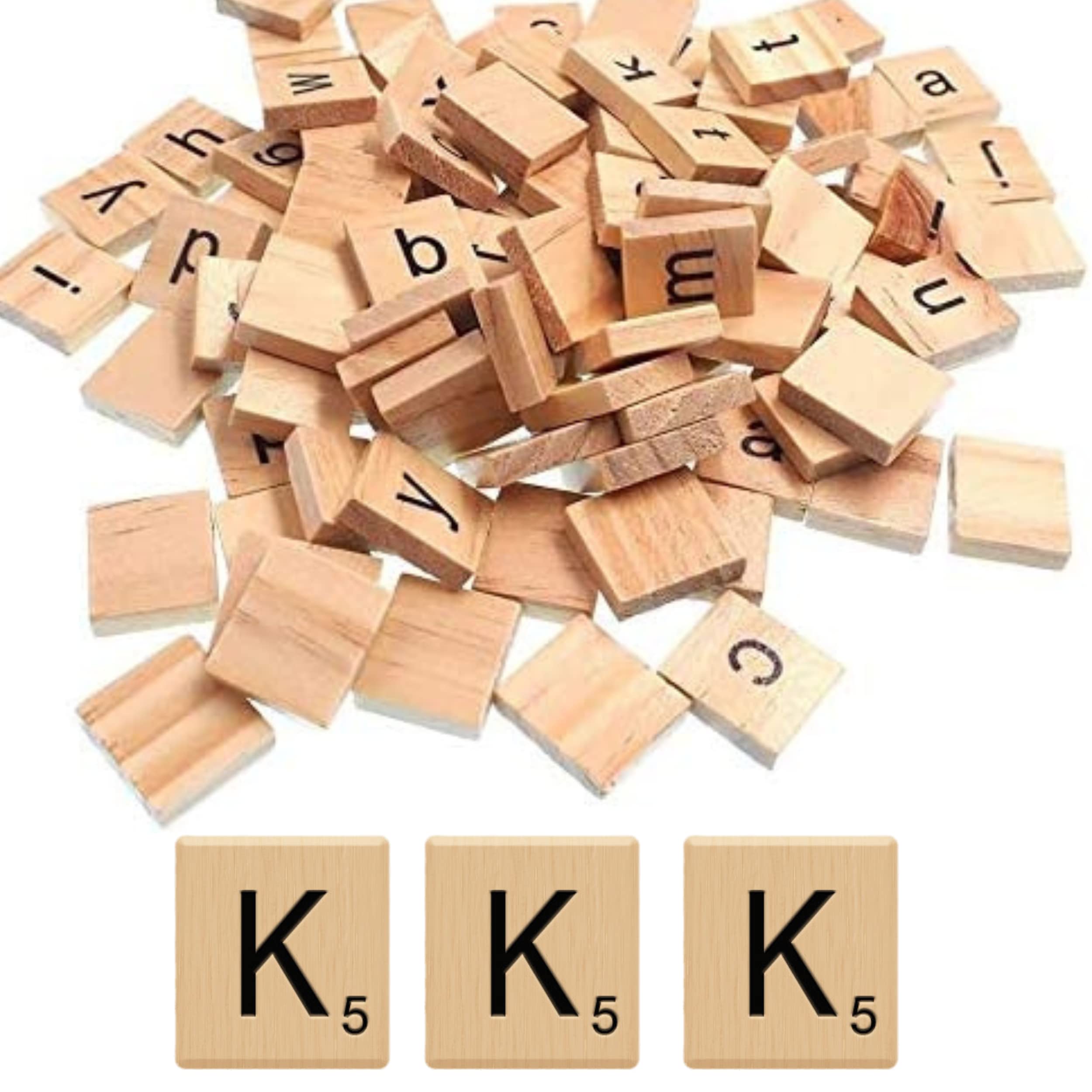 Glamified Pack of 100 - K Scrabble Tiles - Same Letters Bags -WOODEN SCRABBLE TILES BLACK LETTERS NUMBERS FOR CRAFTS WOOD ALPHABETS (Letter K, Pack of 100 Tiles)