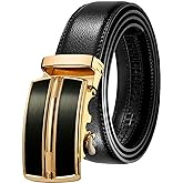 JINIU Men's leather Slide Ratchet Belt Casual with Automatic Buckle For Men Dress Pant Shirt Micro Adjustable