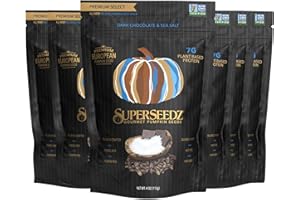 SuperSeedz Dry Roasted Pumpkin Seeds - Dark Chocolate & Sea Salt Pepitas, Whole 30, Vegan, Keto, 7g Plant Based Protein, Produced in USA, Nut Free, Fresh Gluten Free Snack (4oz, 6-pack)