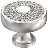Alzassbg 1-1/4" Brushed Satin Nickel Round Cabinet Knobs 10 Pack, AL0001SN | 1.2 Inch(31.5mm) Diameter, Decorative Filigree Pattern, Solid Metal Build, for Cabinets and Drawers