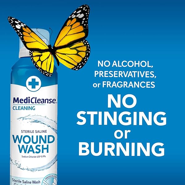 MEDICLEANSE FIRST AID STERILE SALINE WOUND WASH, PROMOTES HEALING, NO STINGING OR BURNING, 7.4 OZ SPRAY CAN – MADE IN USA