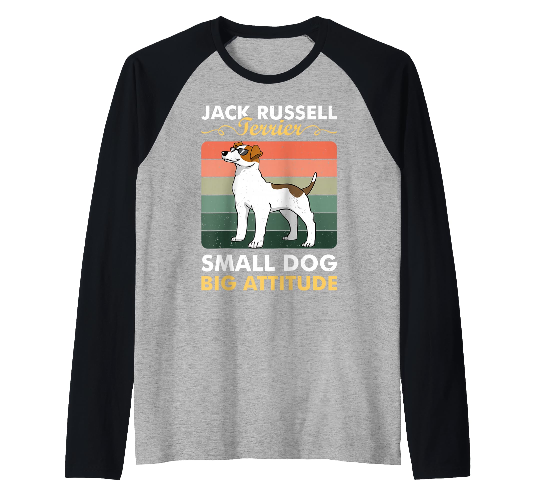 Small Dog Big Attitude Dogs Jack Russell Terrier Sunglasses Raglan Baseball Tee
