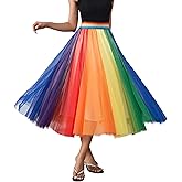 Women Pleated Long Tulle Skirt High Elastic Waist Swing Casual Midi Skirt