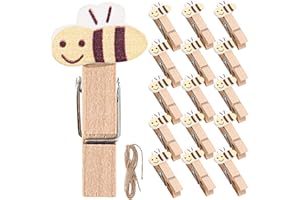LOORGVEL 100pcs Mini Wood Clothespins - Cute Bee Wooden Clips for Crafts - Multipurpose Snack Bags Sealer Clips - Handmade Wo