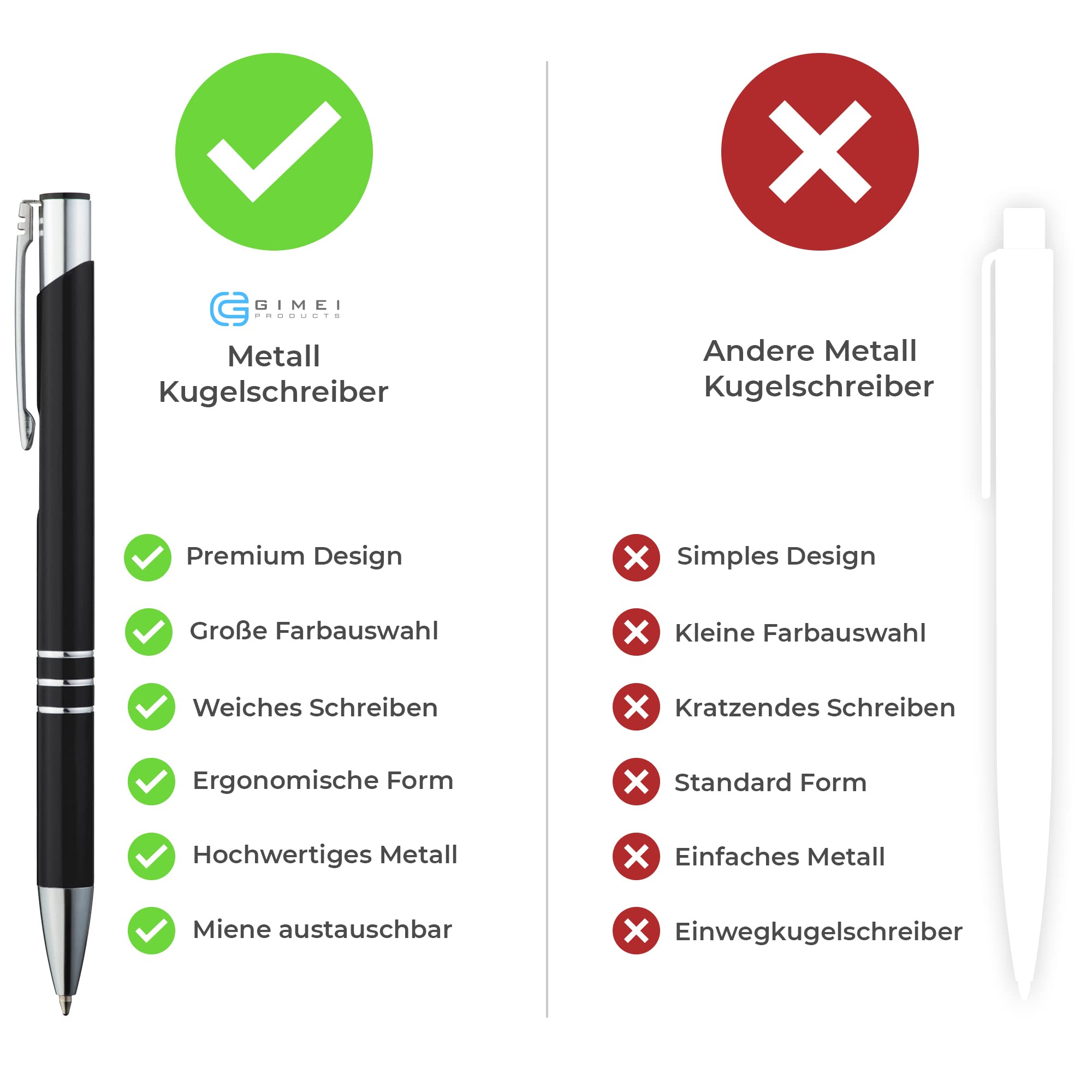 GIMEI® Metall Kugelschreiber 10 Stück | Premium Set Hochwertig für Einfaches & Weiches Schreiben | Blauschreibender Kulli Schwarz als Optischer Hingucker 7