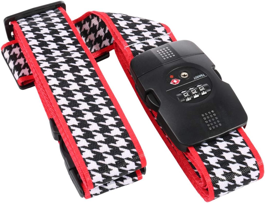 HIMREYLD TSA Luggage Strap with 3-Digital Lock Adjustable for Travel Suitcase 20 to 32 Inch, Cross 230 and 200 CM Long - Stripes