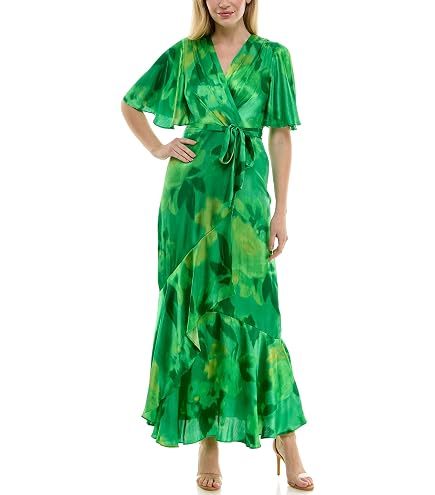 taylor dresses Women's Sleeveless V Neck Pleated Wrap Bodice Gown, Crystal Teal Black, 4 : Clothing, Shoes & Jewelry Color:DOT also_available_pn:Also Available in Plus & Standard Embrace the romantic charm Joogoo White and Black
