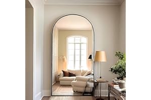 SUFOR® Arched Full Length Mirror 71"x32" Full Body Floor Mirror Standing Hanging or Leaning Wall, Arch Wall Mirror with Stand Aluminum Alloy Thin Frame for Bedroom Cloakroom（Black）