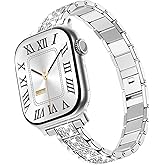 KADES Compatible with Apple Watch Band for Women, Fits for Series 11/10 (46/42mm), Series 9/8/7 (45/41mm), Series 6/5/4/SE (44/40mm), Series 3/2/1 (42/38mm), Shiny Rhinestone Metal Bracelet Strap