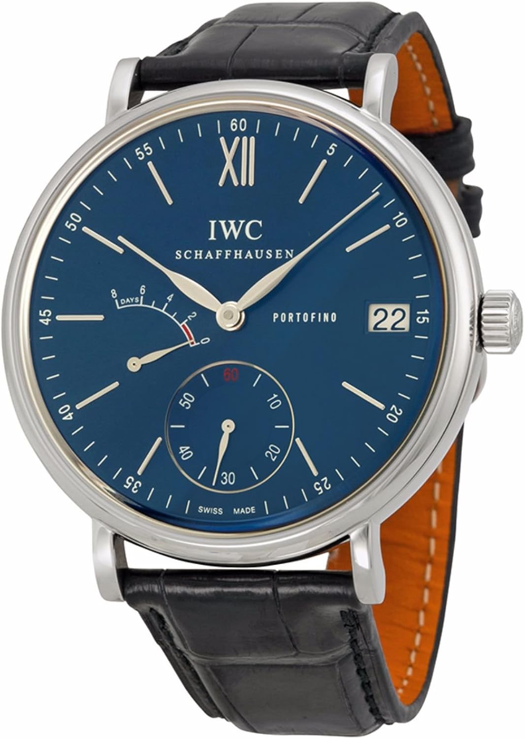 IWC HerrenArmbanduhr, 45 mm, schwarzes Lederband, Stahlgehäuse