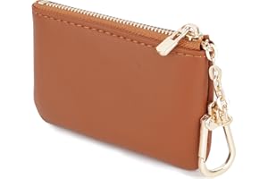 Veki Coin Purse Change Mini Purse Wallet With Key Chain Ring Zipper for Men Women Fashionable Bag Key Chain Pendant Leather Classic Clutch Purse (Solid color-Brown)