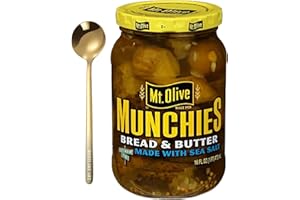 westlake art Mt. Olive Munchies Bread & Butter Pickles, 16 Oz Jar, Bundled With Golden Ss Spoon, Sweet & Tangy Sandwich Pickles Sliced, Fresh Pickles, Crunchy Snack, No Artificial Flavors [Pack Of 1]