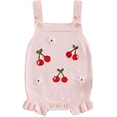 XRTBMN Infant Girl Cherry Sweater Rompers Sleeveless Embroidery Floral Ruffled Knit Bodysuit Newborn Baby Coming Home Outfit