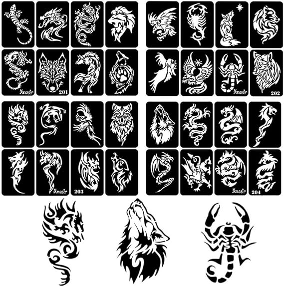 Amazon 32枚 タトゥー 用一時的な刺青のステンシルセット 入れ墨 メンズ ボディアートとエアブラシ用tattooステンシル 龍ドラゴン肩 胸用 小型 タトゥーシール 通販
