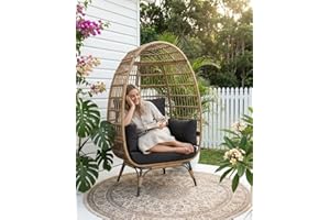 Wicker Egg Chair, Outdoor 350 Lbs Oversized Lounger Chair with 4 Cushions, Egg Basket Chair for Indoor Living Room Bedroom Ou